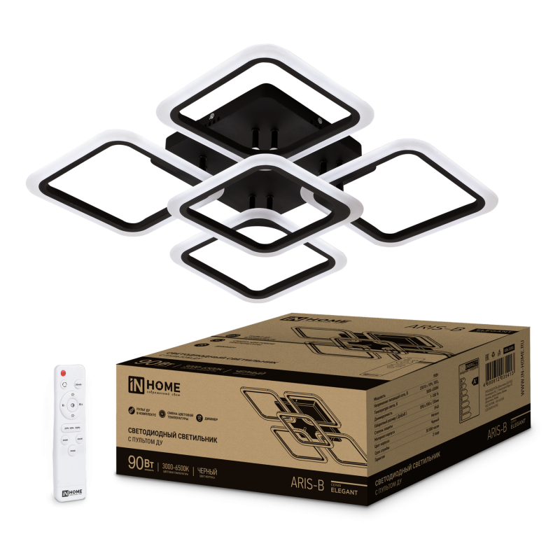 Светильник светодиодный ELEGANT ARIS-90B 90Вт 230В 3000-4000-6500K 7000Лм 590х590х130мм c пультом ДУ