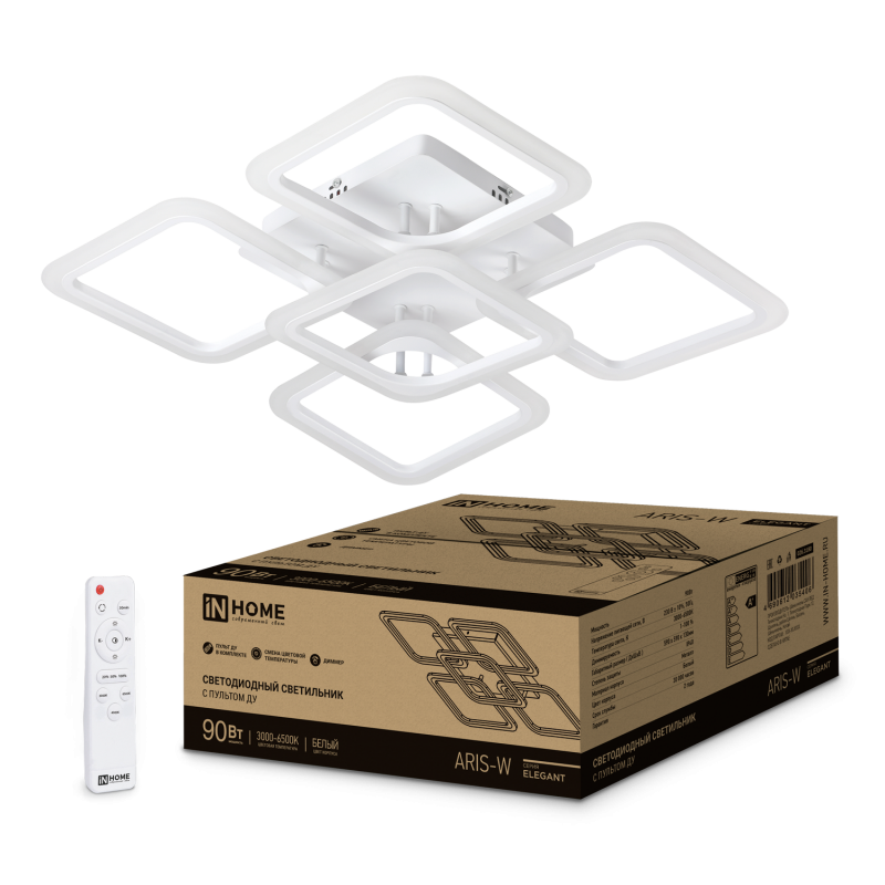 Светильник светодиодный ELEGANT ARIS-90W 90Вт 230В 3000-4000-6500K 7000Лм 590х590х130мм c пультом ДУ
